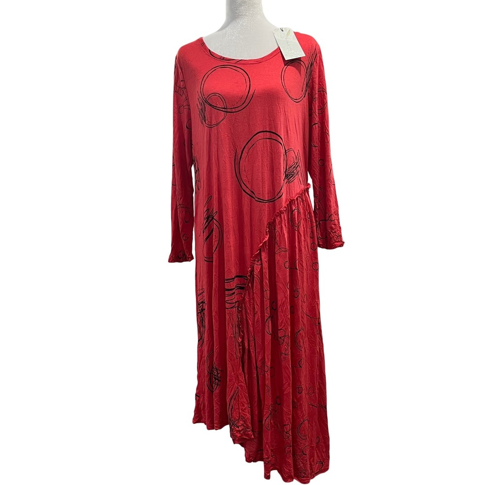 Chalet et ceci‎ Asymmetrical Midi Dress Red Abstract Lagenlook Women's Large